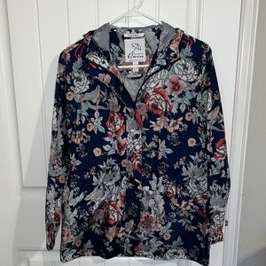 Charter Club Packable Floral Water-Resistant Jacket- Navy Size PET